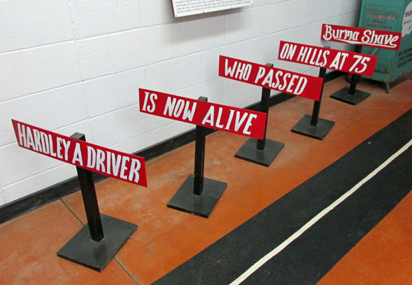 'burma shave' display at route 66 section of devil's rope museum in mclean, tx on october 31, 2014