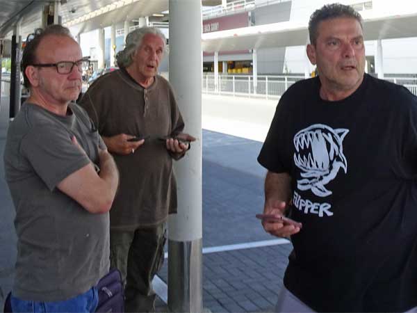 david yow, ted falconi + steve depace (l to r) at london gatwick airport on july 29, 2019