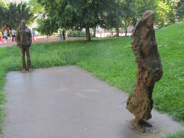 some strange sculpture statures near the musikbunker in aachen, germany on june 4, 2015