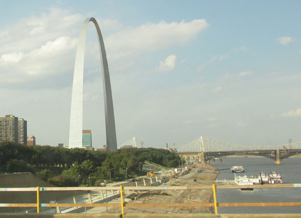 st louis waterfront from over the mississippi on october 1, 2014