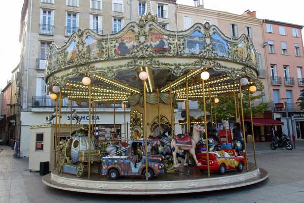carousel in old town part of perpignan, france on october 11, 2016