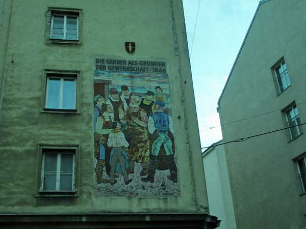 mural commemorating tanners' union beginning vienna, austria on october 21, 2016