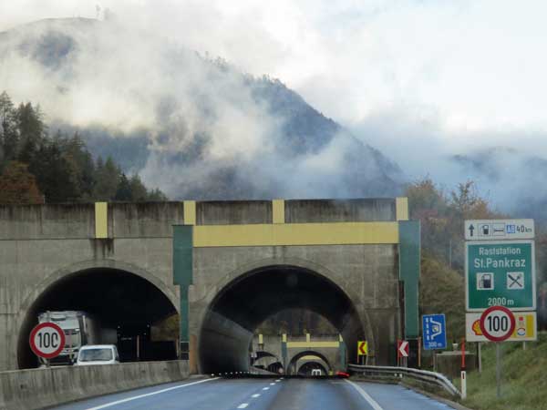 tunnels and mountains on the way to linz, austria on october 20, 2016