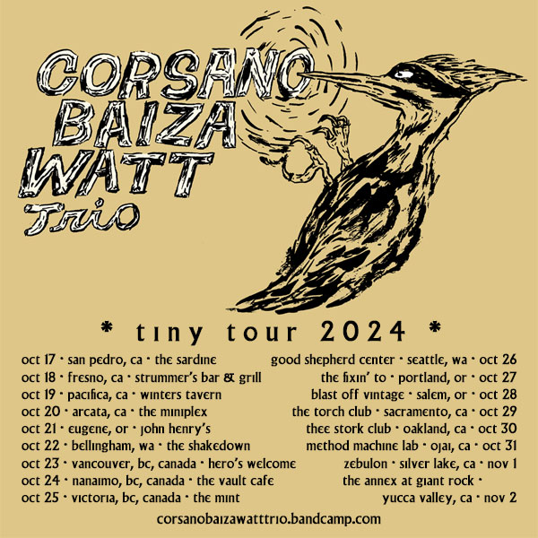 corsano baiza watt trio 'tiny tour 2024' at by joe baiza