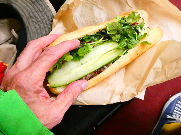 happening banh-mi sandwich watt chowed backstage at 'the torch club' in sacramento, ca on oct 29, 2024