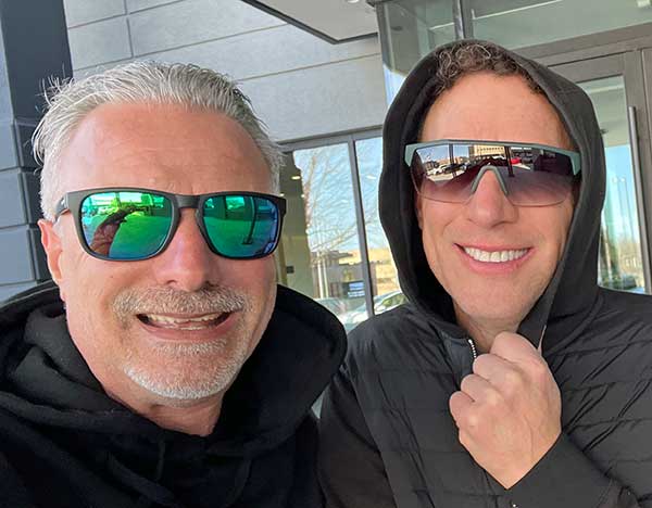 peter distefano's photo of him (l) + perk (r) in front of the 'tel in omaha, ne on february 24, 2024