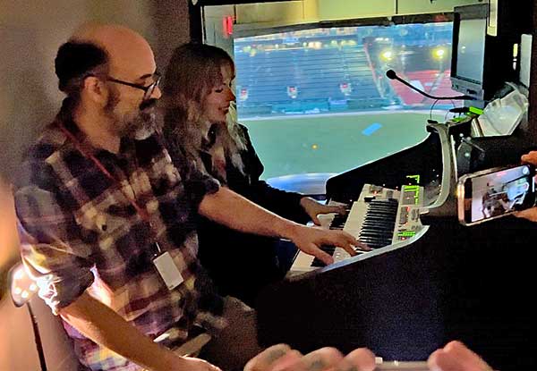 stephen perkins' photo of josh kantor (l) + robin hatch (r) in the organ boof at fenway park in boston, ma on march 5, 2024