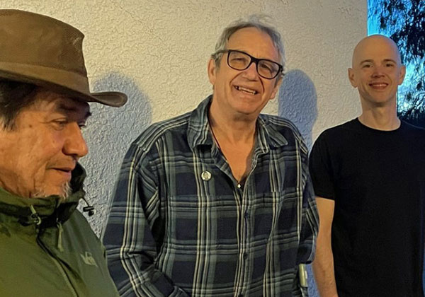 joe baiza, mike watt + chris corsano (l to r) in joshua tree, ca on december 16, 2023 - photo by harout gulesserian joe