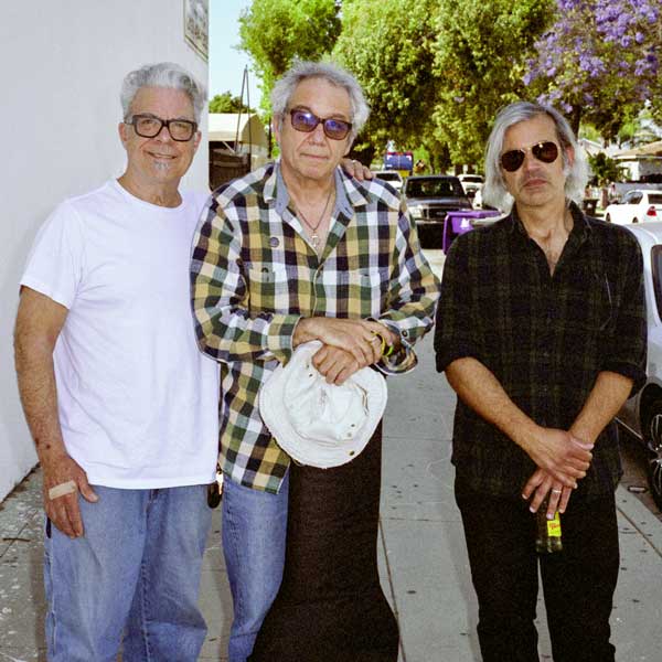 mssv in long beach, ca on may 2, 2022: stephen hodges, mike watt + mike baggetta (l to r) photo by devin o'brien