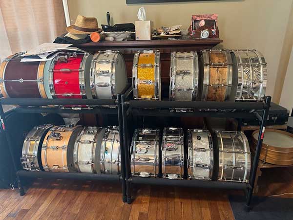 hodge's photo of george laughead's snare drums at his pad in lawrence, ks on september 28, 2023
