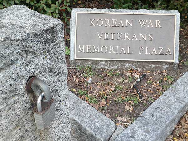 korean war memorial next to the 'holyoke media' building in downtown holyoke, ma on october 12, 2023