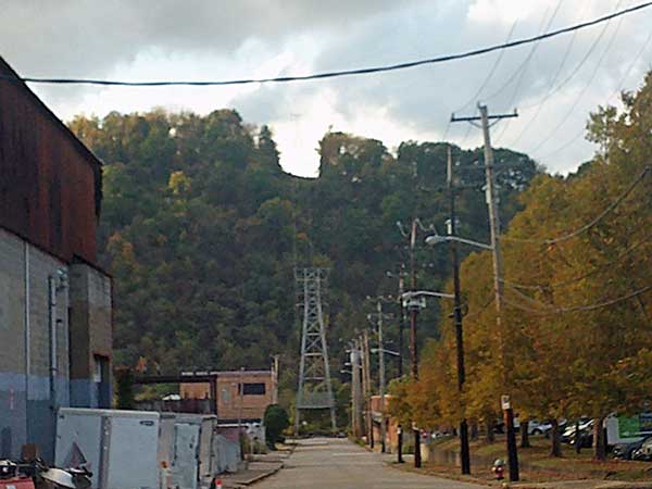 looking down the street from the 'spirit lodge' in the lawrenceville part of pittsburgh, pa on october 6, 2023
