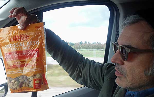 mike baggetta w/sack of 'keto trail mix' from 'kwik-stop' in the village of fredonia, ny on october 8, 2023