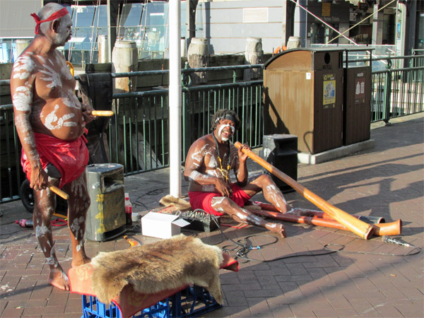 some aborigine buskers near the quay in sydney
