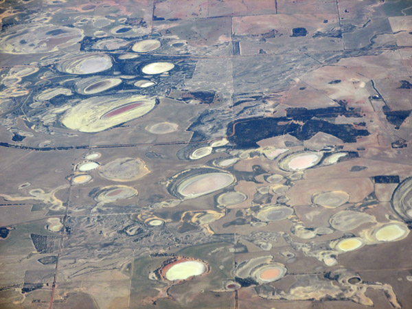 chain of slat lakes seen from the window flying western australia on mar 24, 2013