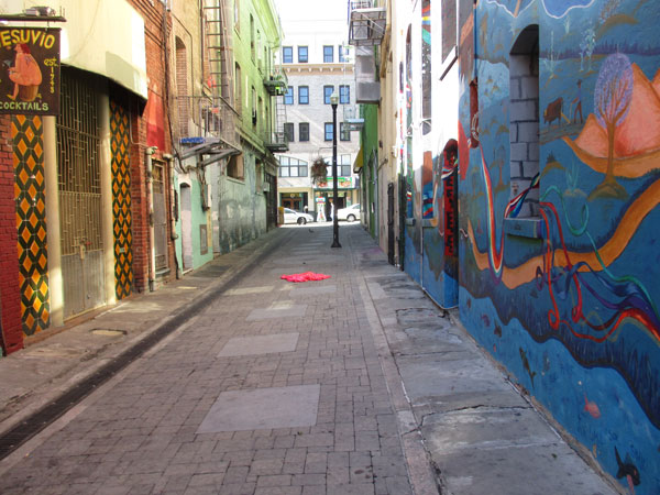 alley next to 'city lights booksellers & publishers' in san francisco, ca on november 3, 2015