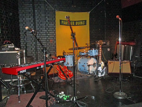 tav falco's panther burns' equipment on stage after soundcheck at the blue lamp in sacramento, ca on october 31, 2015