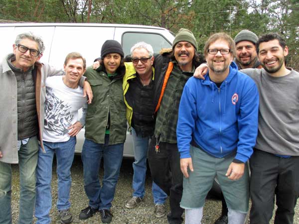 tom watson, steve weskirchen, chach ferrara, mike watt, raul morales, todd congelliere, sean cole and jimmy felix (l to r) outside steve's pad in grants pass, or on february 25, 2017. photo by shannon