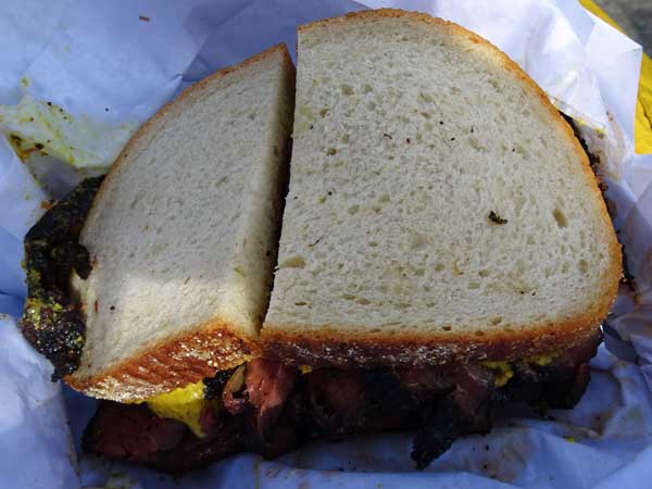 ready to chow this pastrami sandwich from katz's deli in thompson square park in new york city on may 30, 2019