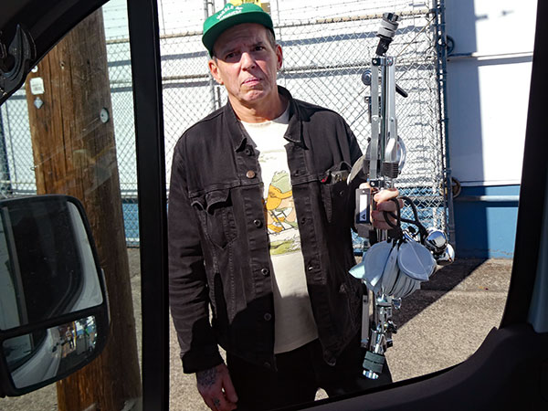 johnny herdon w/stands and chingaderas he just got from 'revival drum shop' in portland, or on october 2, 2026
