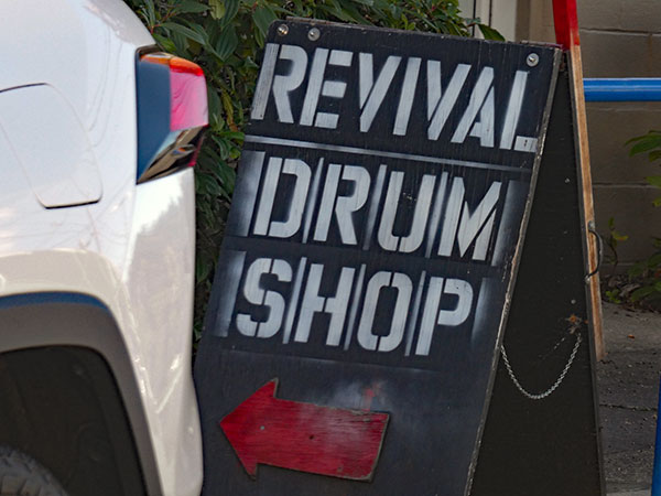 sign for 'revival drum shop' in portland, or on october 2, 2026