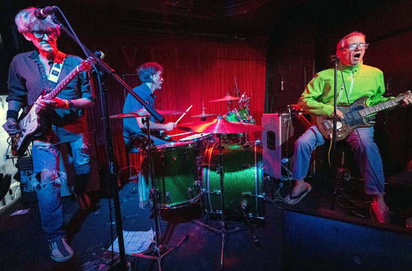 mike watt + the missingmen (tom watson, raul morales + mike watt - l to r) at 'harvelle's' in santa monica, ca on may 3, 2026 - photo by gary leonard
